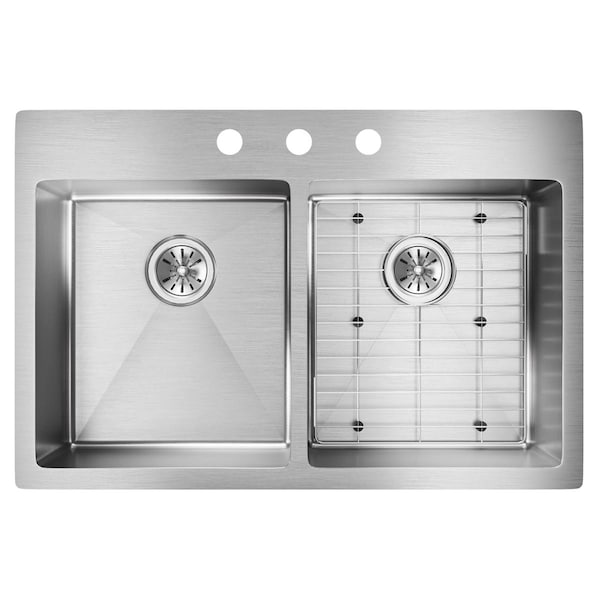 Elkay Crosstown 33"x22"x9", Equal 2-Bowl Dual Mount Sink Kit SS
